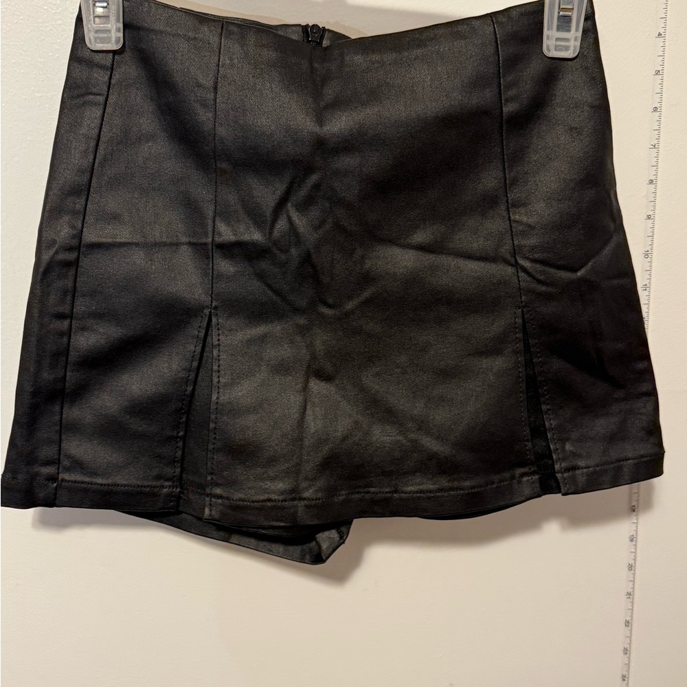 Black Faux Leather Mini Skort Sexy Y2K XS